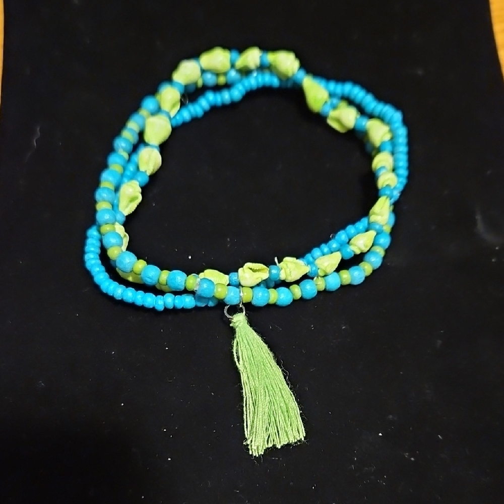 🛍2/$6🛍 Set Of 3 Blue and Green Beaded And Seashell Anklet with Tassel